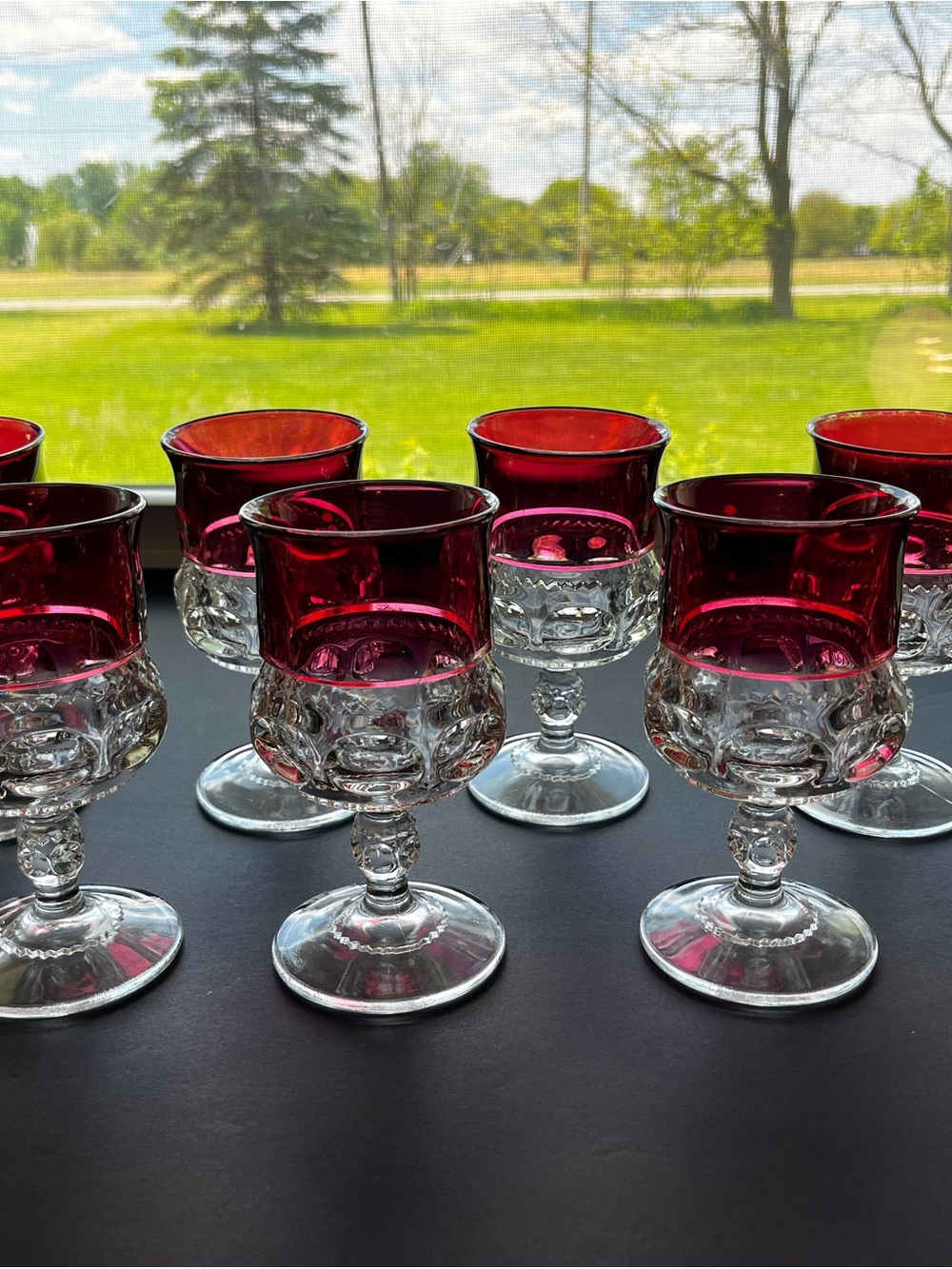 Ruby Red Tiffin Franciscan King Wine Goblet Set - 8 Stemmed Glasses